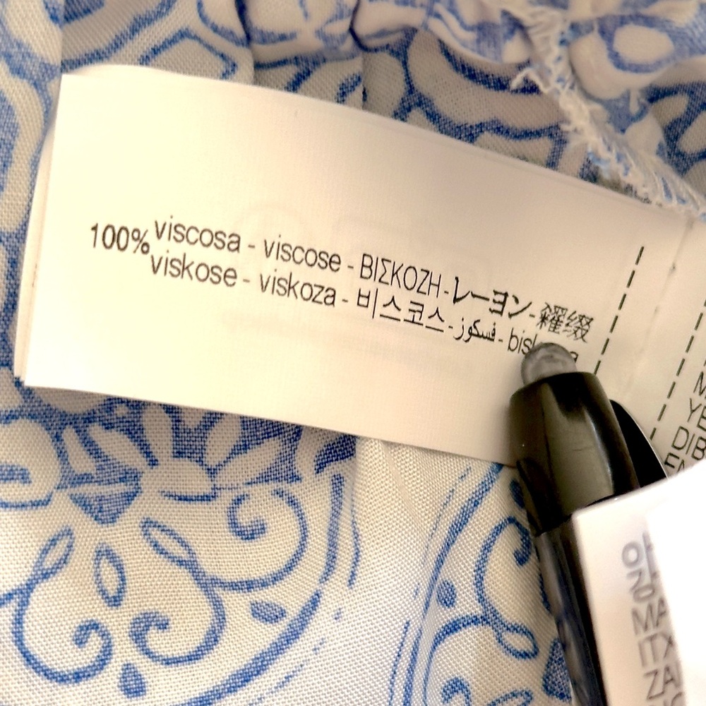 Zara Blue & White Patchwork Print Tiered Maxi Dress, size M - Picture 9 of 9